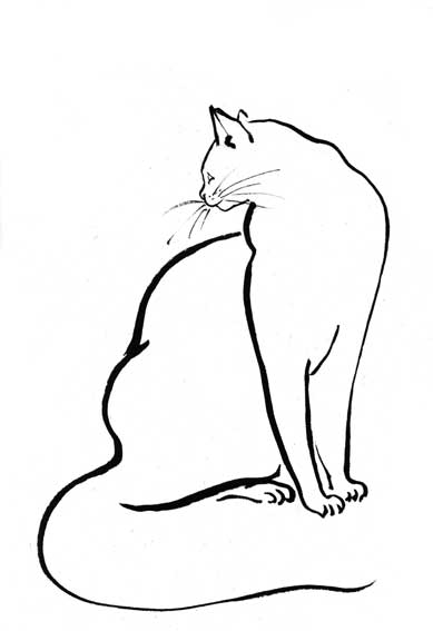 Cat 4: original ink brush painting by Joan Relke
