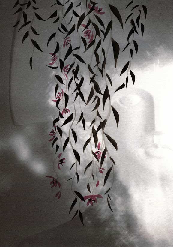 Shadow Blossom: original ink brush painting by Joan Relke